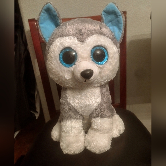 Ty Blue and Gray Plush Dog Toy with Bright Eyes